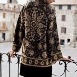 Peruvian Connection Elegant Black and Gold Sweater